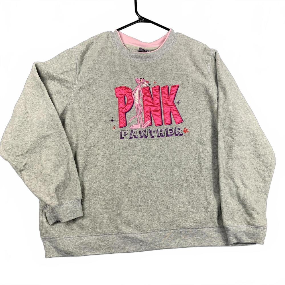 Pink Panther Womens Size 1X Gray Fleece Sweatshirt Vintage Charm